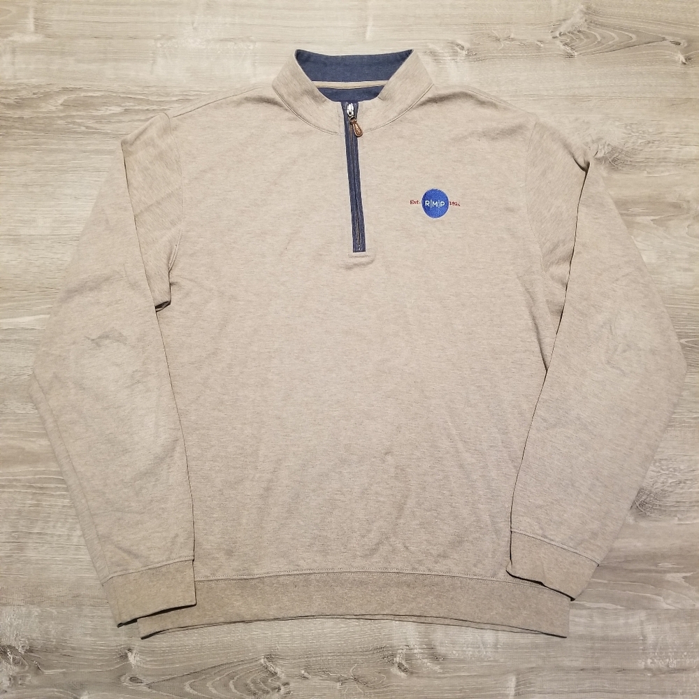 Johnnie-O Sully Wheat Beige Quarter Zip Casual Golf Sweater Mens Size Large